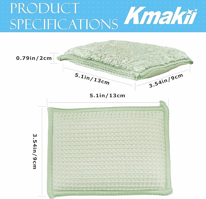 KMAKII Bamboo Kitchen Sponges Dish Sponge Super Absorbent Natural Dish Sponges, Green, Pack of 6