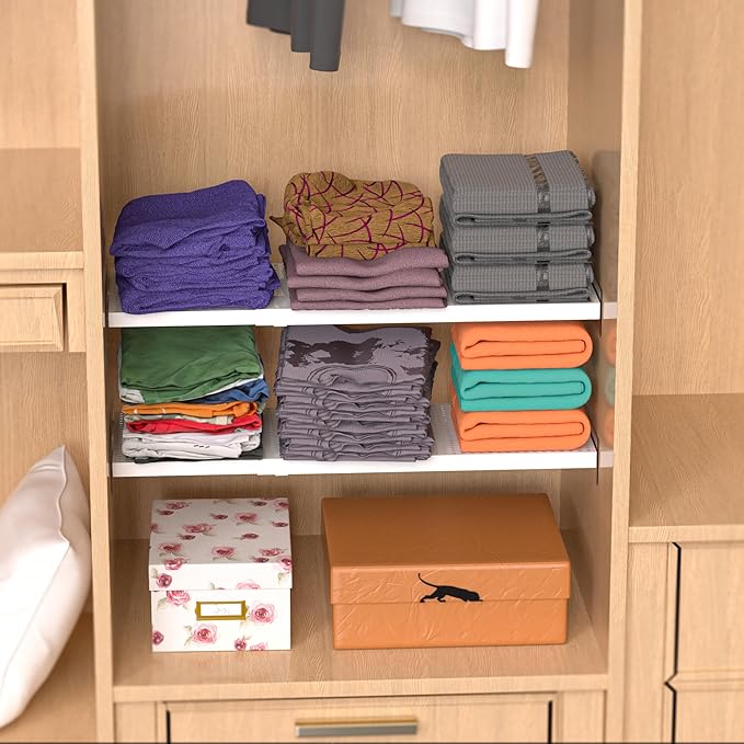 Expandable Closet Organizer Shelves, Adjustable Metal Storage Shelves Divider for Wardrobe Cupboard Kitchen (2 Pack, W:7.87" x L: 17" to 31")