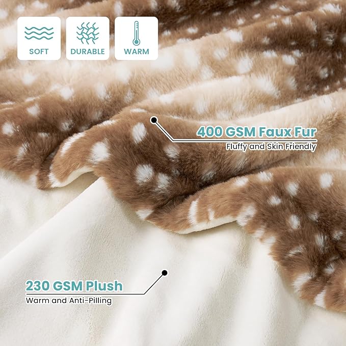 Waterproof Pet Blanket, Christmas Deer Print Blanket for Bed Couch Protector, Reversible Washable Plush Dog Faux Fur Throw for Puppy, Double Sided Cat Blanket, 30x40 inch, Brown