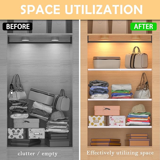 Expandable Closet Tension Shelves Organizers, Adjustable Shelf for Cabinet Rack Storage Wardrobe Divider Shelving for Pantry 2 Pack (Perforated White,W11.81 x L: 17" to 31")