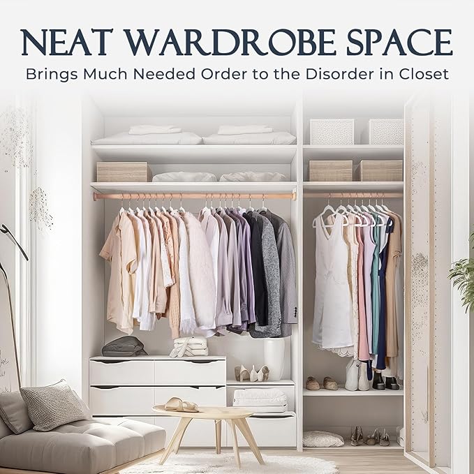 HOUSE DAY White Velvet Hangers 60 Pack, Premium Non-Slip Felt Clothes, Sturdy Heavy Duty Coat, Durable Hangers for Suits, Space Saving with No Hanger Mark, 360° Swivel Rotating Rose Gold Hook