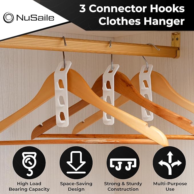 3 Hook Clothes Hanger Connector Hooks - Sturdy Plastic Space Saving Hanger Holders - Vertical Closet Hangers with 3 Hooks - Cascading Clothes Hangers - Vertical Closet Organizer - 24 pc