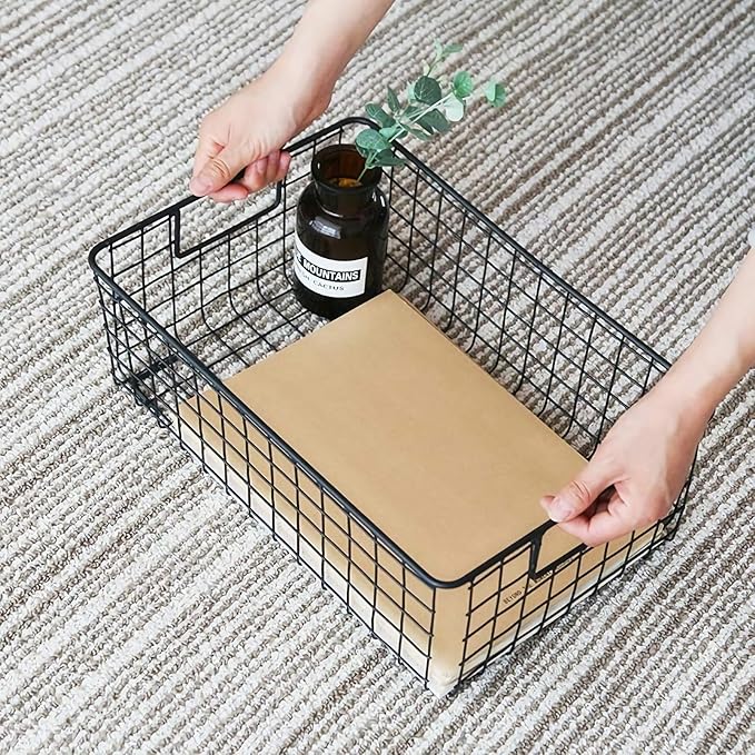 Kingrol 2 Pack Wire Storage Baskets with Handles, Metal Organizer Basket Bins for Home, Office, Nursery, Laundry Shelves Organizer