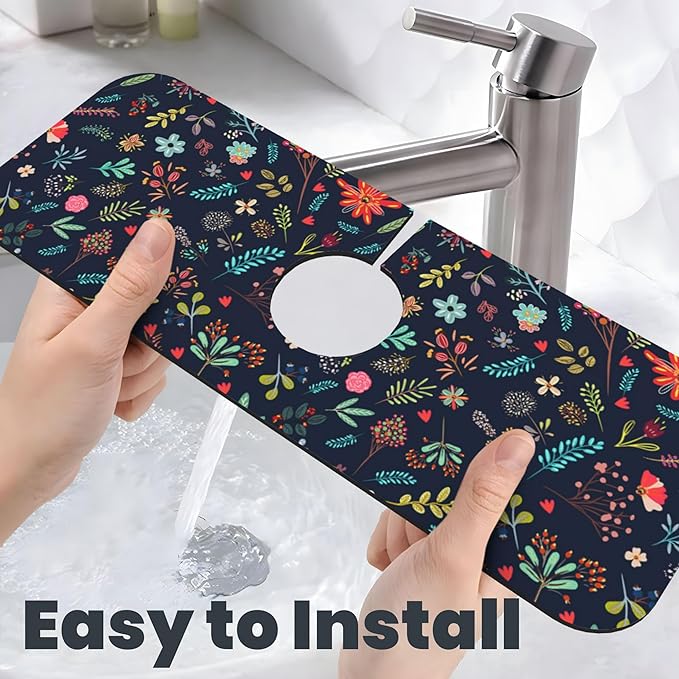 Set of 3 Colorful Flowers and Leaves Dish Drying Mat & Kitchen Sink Splash Guard Faucet Mat For Kitchen Counter Absorbent Microfiber Dishes Pad Dish Drainer Rack Mats Fast Dry Kitchen Accessories
