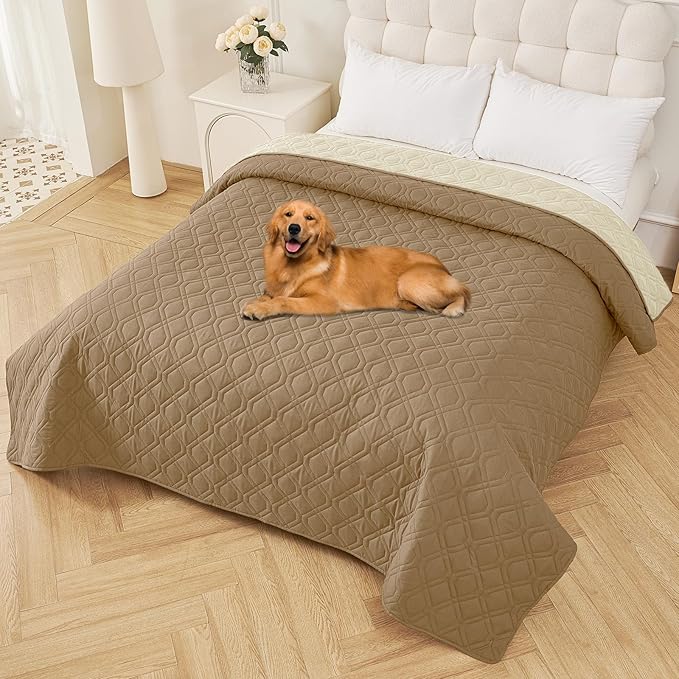 Smiry Reversible Waterproof Couch Covers for Sofa, Washable Dogs Pet Couch Covers for 3 Cushion Sofa Pet Friendly, Water Resistant Furniture Protector Slipcover, Geometric (82"x82", Camel/Beige)