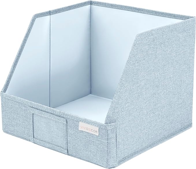 VIVIDECOR Trapezoid Storage Bins – 12"x12"x10"x 4" Closet Shelf Organizer & Baskets, Fabric Storage Baskets, Collapsible Organizer Boxes for Towels, Baby Clothes, Spring Wardrobes – Light Blue, 3 Pack
