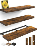BAYKA Floating Shelves for Wall, 36 inches Wall Mounted Wood Shelves for Bathroom, Bedroom, Living Room, for Storage/Decor with 30lbs Capacity - Rustic Brown,Set of 3