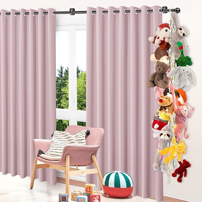 Stuffed Animal Storage Hammock Corner - Hanging Stuffed Animal Holder with 20 PCS Metal Clips, Boho Stuffed Animal Organizer Chain for Hanging Hats Socks Holiday Cards