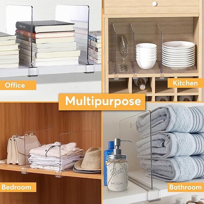 12 Pack Acrylic Shelf Dividers for Closet 11x7.9 Inch – Acrylic Dividers for Shelves Clear Closet Shelf Separators for Purses, Clothes Storage – Vertical Bookshelf Dividers for Bedroom & Kitchen