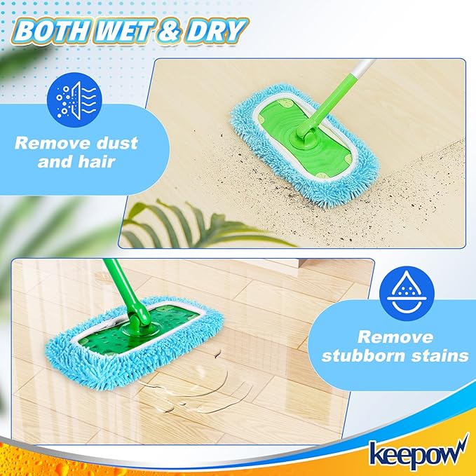 KEEPOW Wet Pads Refill Compatible with Swiffer Sweeper Mop and Sweep & Mop Deluxe, Dry Sweeping Cloths for Floor Mopping and Cleaning - Pet Heavy Duty Pads Refills, Upgraded Reusable (10 Pack)