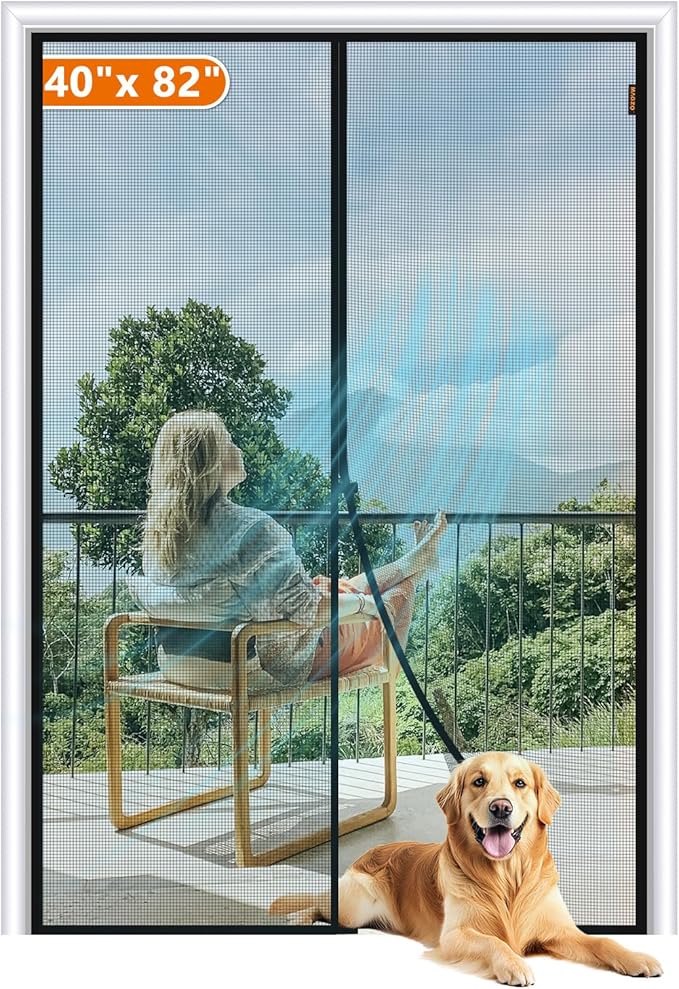MAGZO Magnetic Screen Door Fit Door Size 40 x 82 Inch, Screen Size 42" x 83" Strong Magnet French Door Screen, Heavy Duty Fiberglass Door Mesh with Hook & Loop for Sliding Door, Gray