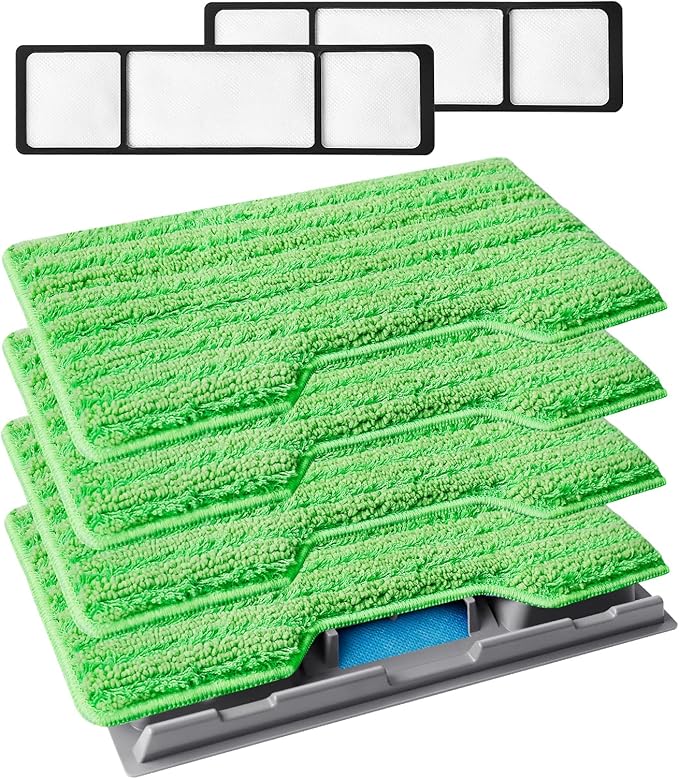 KEEPOW Washable & Reusable Mop Pads Compatible with Shark VACMOP VM252 VM200 VM401 VM180 VM252GN VC205 VM250 Cordless Vacuum Hard Floor Mop, Compatible with VACMOP Pads, Green, 4+2+1 Pack