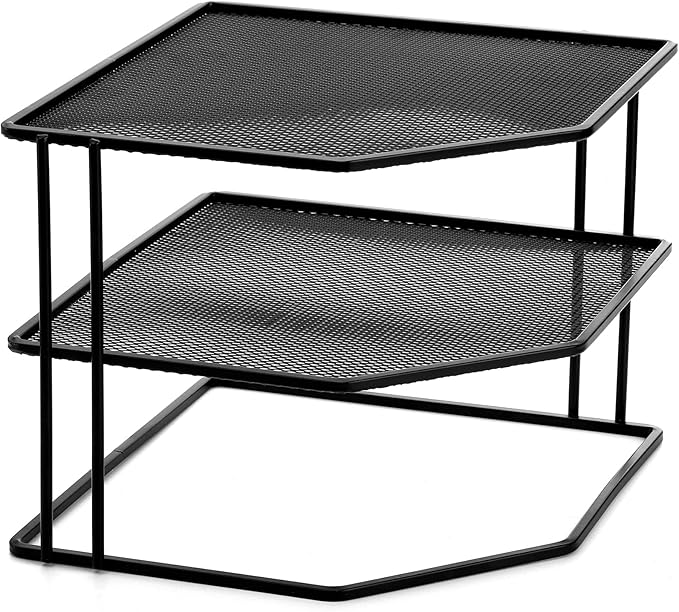 yarlung 3-Tier Cabinet Corner Shelf, 9x9x7.5 Inches Metal Wire Plate Rack Kitchen Counter Corner Organizer for Cups, Dishes, Cupboard, Pantry, Black Elegant Finish