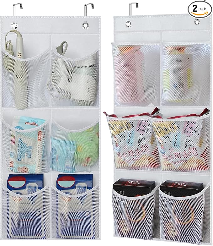 KIMBORA 2 Packs Narrow Over the Door/Wall Shoe Organizer Cruise, Small Hanging Shoe Rack for Closet with Clear Mesh Pocket for Bathroom, RV, Pantry, Camping (White)