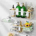 ZUNTO Silver Suction Cup Shower Caddy - 3pcs Reusable Shower Shelf Organizers with Soap Holder and Hooks - No Drilling Bathroom Shelves for Shampoo