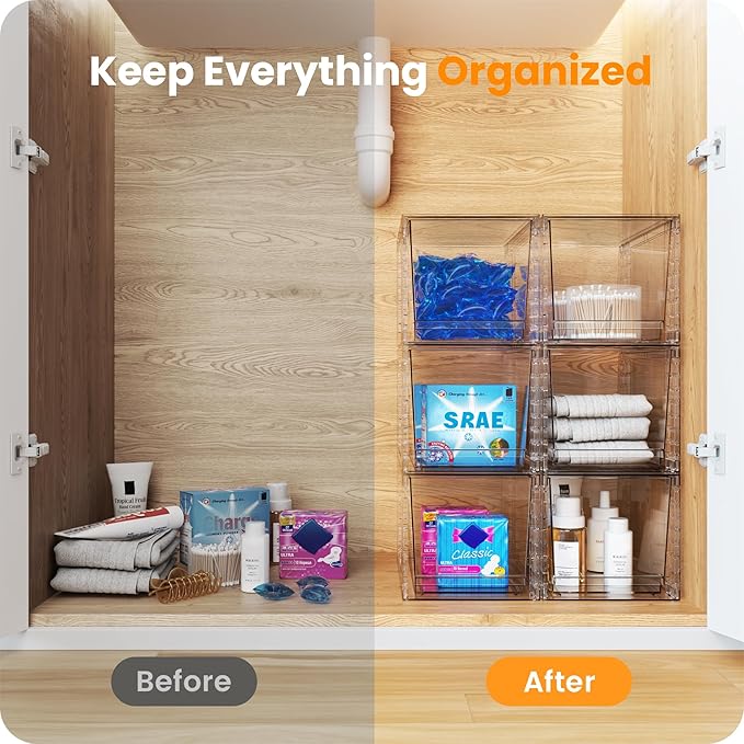 A-LuGei 【𝟮𝗣𝗖𝗦】 Acrylic Stackable Storage Drawers, 11.8" L Makeup Organizer, Bathroom Organizer and, Under Sink Organizer, Plastic Storage Bins