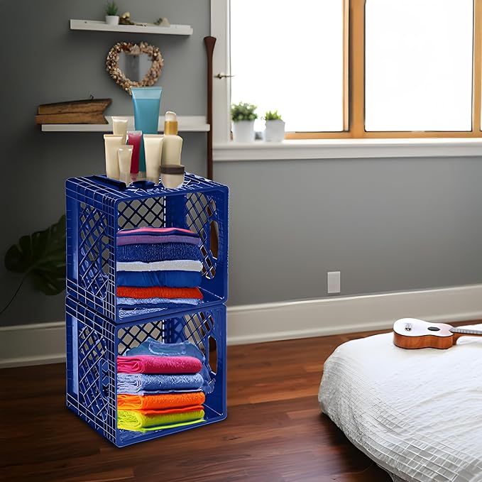 Juggernaut Storage 2 Pack Crates for Office Storage and Classroom Organization, 16 Quart, Blue