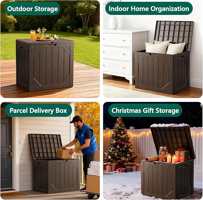 Outdoor Storage Box, 31 Gallon Lockable Waterproof Deck Storage Box, Yard Storage Bin, Suitable for Gardens, Brown