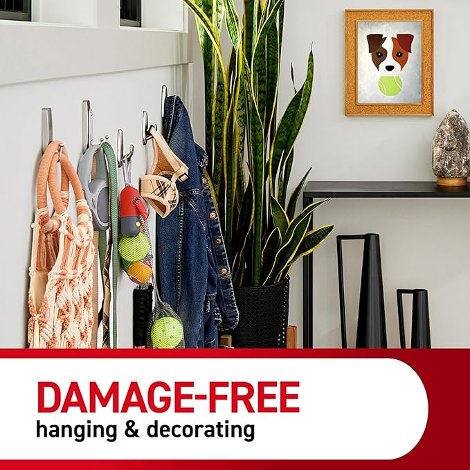 Command Large Brushed Nickel Double Hooks, 2 Hooks and 2 Strips, Damage Free Hanging Wall Hooks with Adhesive Strips, No Tools Coat Hooks for Hanging Home Decor, Holds up to 4 lb