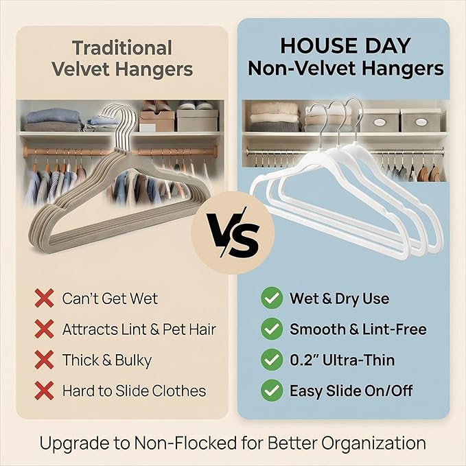HOUSE DAY Ivory Plastic Hangers 100 Pack - Heavy Duty Non-Velvet Hanger with 360° Swivel Hook & Non Slip Notches - Slim Space Saving Clothes Hangers, Durable Closet Organizers for Coats Shirts Dresses