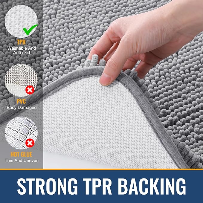 Arotive Bathroom Rugs 24x16, Extra Soft Absorbent Shaggy Chenille Bath Rugs, Machine Washable Rubber Backing Non-Slip Bath Mats for Bathroom Floor Tub and Shower, Home Decor Accessories, Grey
