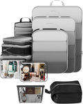 Veken 11 Set Compression Packing Cubes for Travel Essentials,Compressible Expandable Large Luggage Suitcase Organizer Bags for Clothing,Durable Space Saver Storage Bags with Toiletry Bags(Black)