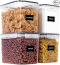 Vtopmart Food Storage Containers 3.3 quart / 3.6L, 4 Pieces BPA Free Plastic Airtight Canister for Flour, Sugar, Baking Supplies, with 4 Measuring Cups and 24 Labels,Black