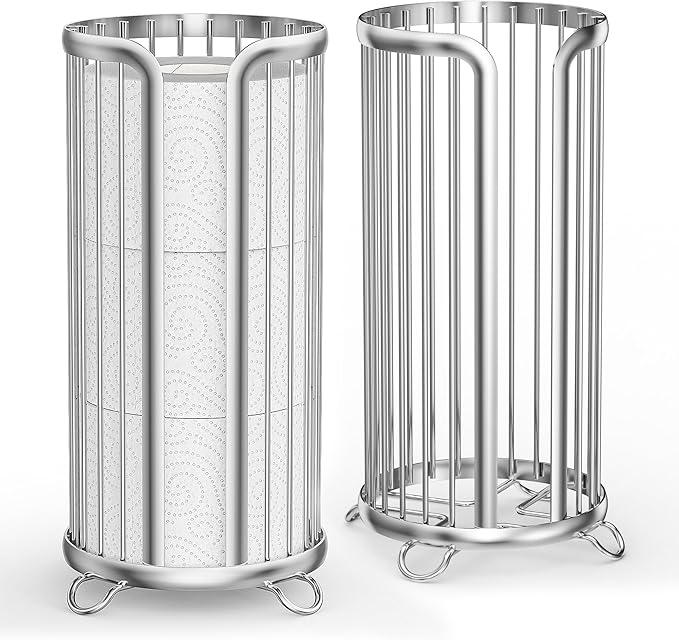 Bunoxea Toilet Paper Holder Stand, Freestanding Toilet Tissue Organizer, Minimalistic Storage Solution, Reserve Mega Rolls,Modern -2PACK Silver