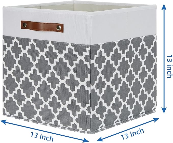 Temary Cube Storage Bins 13x13 - 4 Pack Cube Storage Bins for Shelf with Handles (Grey Lattice)