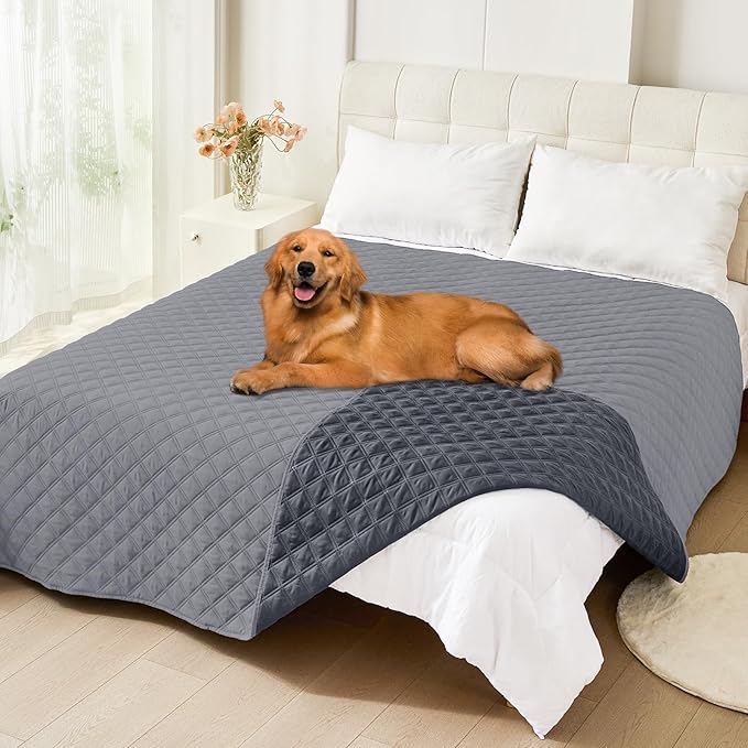 Smiry Waterproof Dog Bed Cover Pet Blanket, Soft Washable Dog Blanket for Furniture Bed Couch Sofa Reversible, Checkered (82"x82", Grey/Dark Grey)