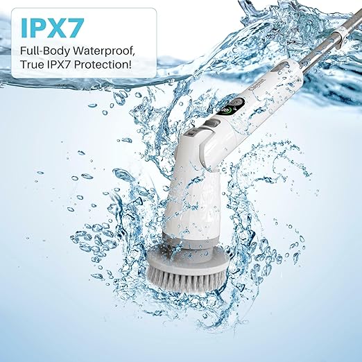 Electric Bathroom Scrubber with Long Handle, Electric Spin Scrubber Brush for Shower, Bathtub, Tile, Floor Cleaning-with Adjustable Handle & LCD Display for Easy Cleaning