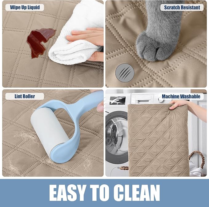 Smiry Waterproof Dog Bed Cover Pet Blanket, Soft Washable Dog Blanket for Furniture Bed Couch Sofa Reversible, Checkered (68"x82", Taupe/Beige)