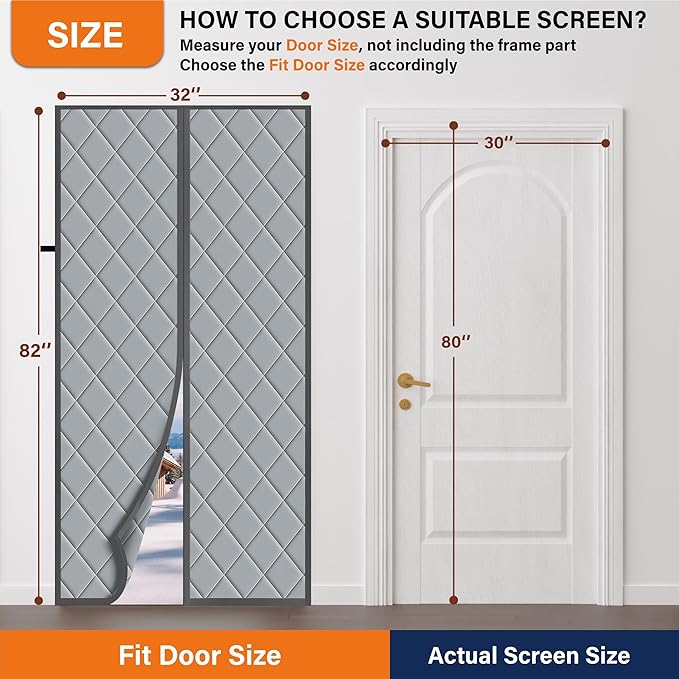 Magnetic Thermal Insulated Door Curtain, Fits Door Size 38" x 82",Durable Oxford Cloth&Thicken Polyester Fiber Fill, Efficient Temperature Control, Durable Construction, Soundproof and Windproof