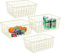 Gold Wire Baskets for Organizing, Metal Storage Baskets with Handles, Sturdiness Small Wire Storage Basket Organizer Bins for Pantry Kitchen Bathroom, 4 Pack