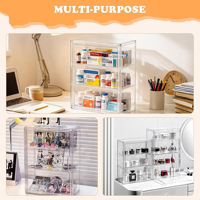 Clear Acrylic Display Case for Figures&Collectibles,3 Tier Lego Labubu Toy Box, Desktop or Storage Bin with 2 Removable Shelves,Figurine Display Shelf,Stackable Display Cabinet for Collectibles-1 Pack