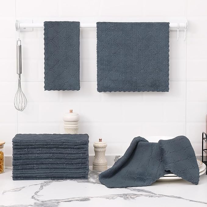 Homaxy 18 Pack Dish Towels for Kitchen (10 x 20 Inches, Dark Grey), Super Soft and Absorbent Coral Velvet Dish Cloths for Washing Dishes, Nonstick Oil Fast Drying Microfiber Cleaning Cloth