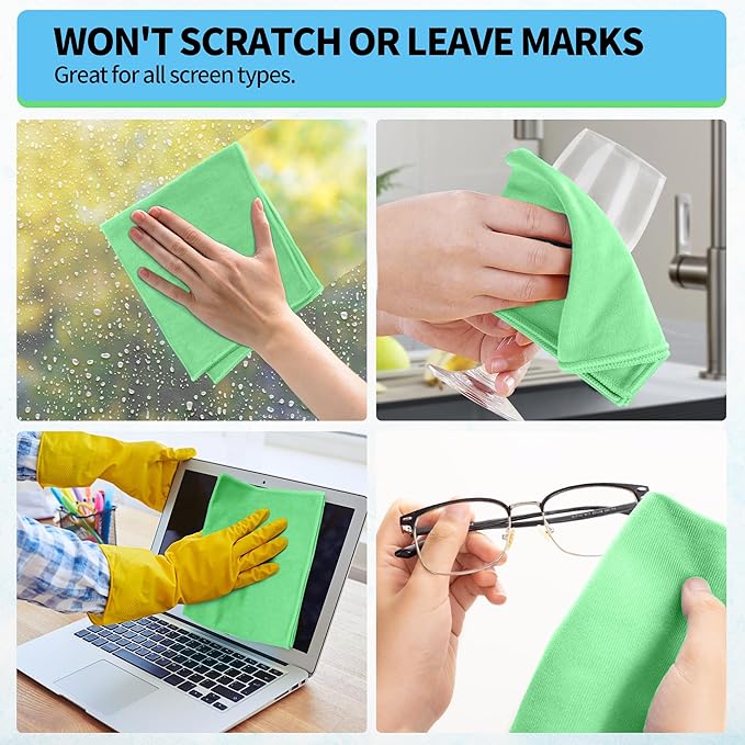 HOMERHYME Microfiber Cleaning Cloth, 10 Pack Glasses Cleaning Cloth, 16" ×14" Window Cleaning Rags, Streak Free Lint Free Polishing Cloths Wipes for Eye Glass Stainless Steel Windshield, Sage Green