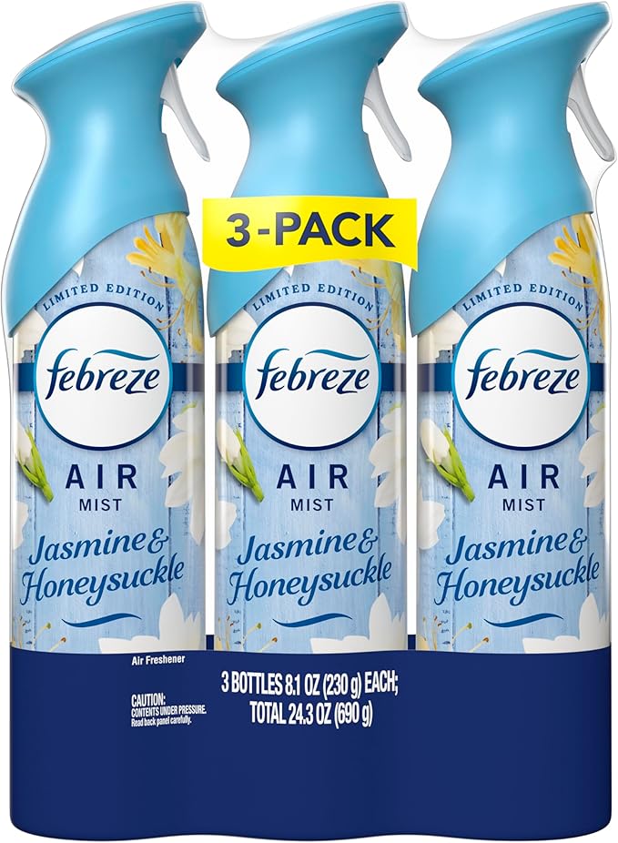 Febreze Air Mist, Air Freshener Spray, Odor Fighting Room Spray, Deodorizer for Home Bathroom Kitchen Office Apartment Dorm Room Classroom, Jasmine & Honeysuckle Scent, 8.1oz (Pack of 3)