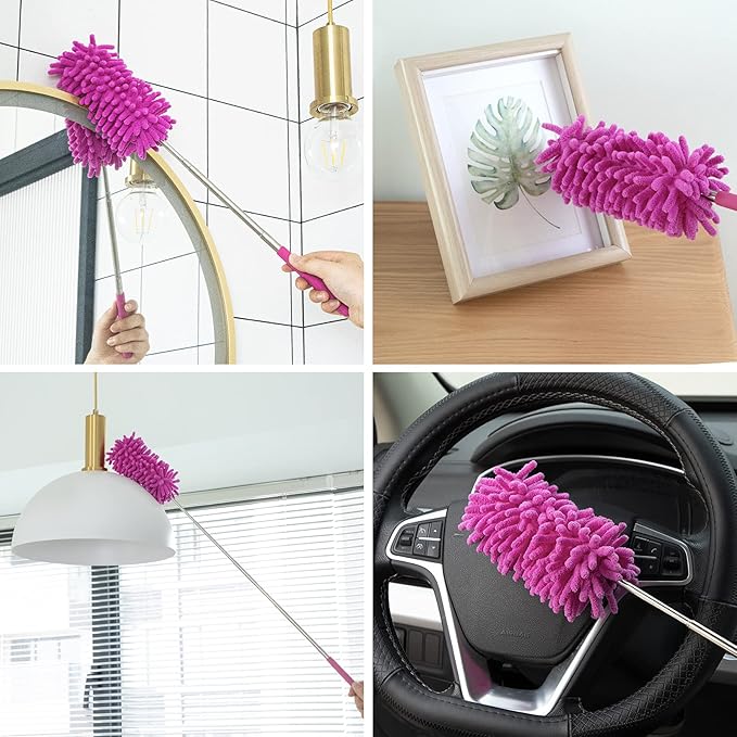 Microfiber Duster for Cleaning, Tukuos Hand Washable Dusters with 2pcs Replaceable Microfiber Head, Extendable Pole, Detachable Cleaning Brush Tool for Office, Car, Window, Furniture, Ceiling Fan