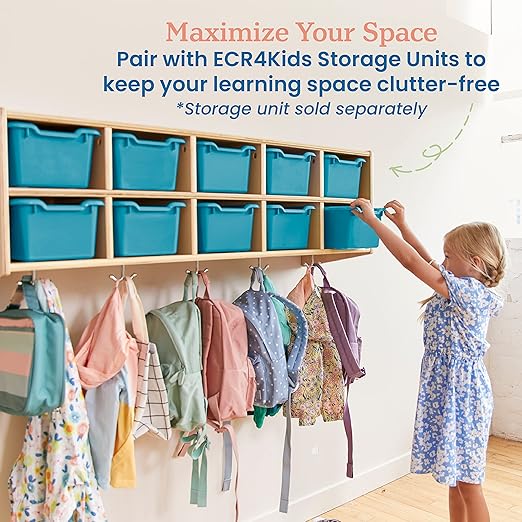 ECR4Kids Scoop Front Storage Bins, Multipurpose Organization, Turquoise, 10-Piece