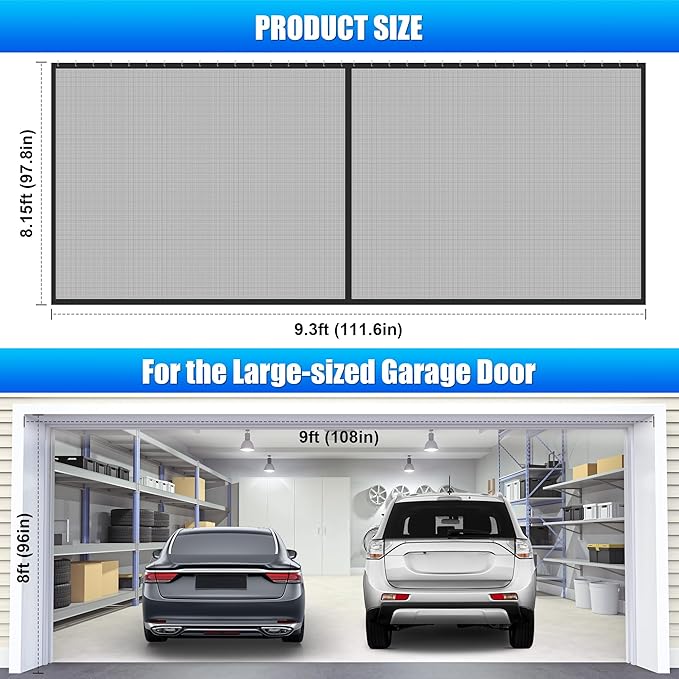 Sliding Garage Door Screen 9x8FT for 1 Car Garage Doors, Magnetic Garage Screen Door with Track Closure, 9x8Ft Retractable Garage Door Screen(Patent has Been published)