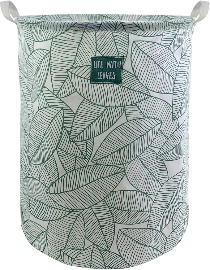 Mziart Large Foldable Laundry Basket Organizer, Collapsible Laundry Hamper Fabric Clothes Toy Storage Basket Nursery Hamper Storage Bin for Household Bedroom, Bathroom, College Dorm (Big Green Leaf)
