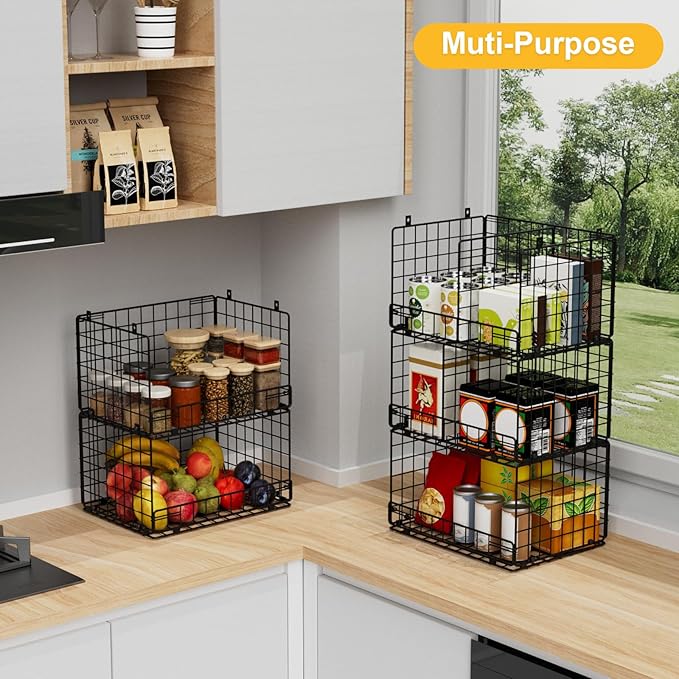 5 Tier Hanging Closet Organizer with Adjustable Dividers, Heavy-Duty Storage Shelves for Clothing, Kitchen, Laundry Room, Extra Large Baskets, 15.7" W x 11.8" D x 51" H, Black