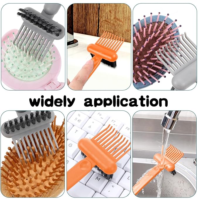 2Pcs 2-in-1 Hair Brush Cleaner & Remover Tool Brush Cleaning Tool Comb Cleaner Effective Hairbrush Cleaner Hair Brush Remover Rake for Man Woman Home Travel Salon Removing Hair Dust (Gray, Orange)