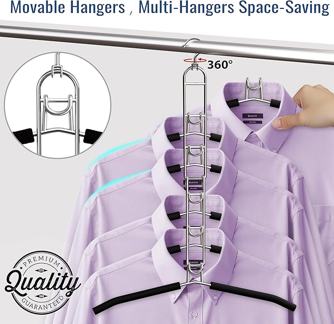 Clothes Hangers Space Saving, Newly Upgraded Detachable Shirt Hangers, 6-Tier Foldable Coat Hanger with 360° Swivel Hook for Closet Organizers and Storage Shirt,Sweater,Suit - 4 Pack, Patent Pending
