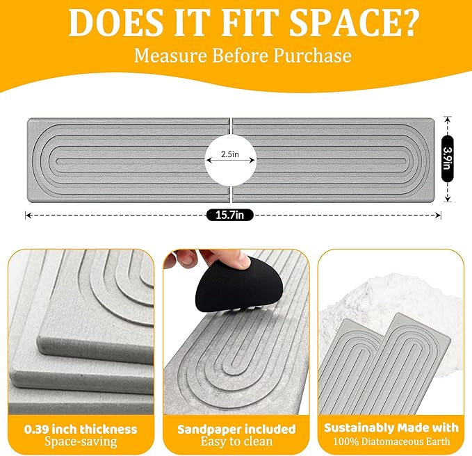 Faucet Mat for Kitchen Sink, Super Absorbent Faucet Splash Guard, Diatomite Stone Sink Tray, Kitchen Sink Splash Guard, Faucet Absorbent Mat for Bathroom Counter, Stone Drying Mat