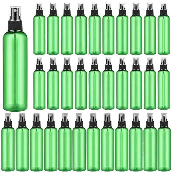 Eccliy 32 Pcs 8 oz Spray Bottles Fine Mist Cleaning Bottles Clear Empty Plastic Travel Sprayer Refillable Sprayer with Cap for Cleaning Solutions Oils Travel Perfumes(Green,Clear)