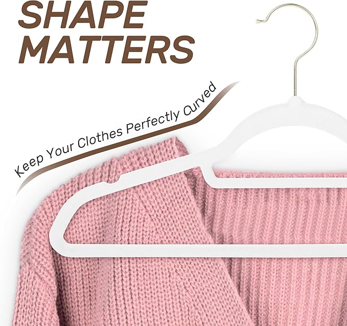 Velvet Hangers 30 Pack with Gold Hooks, Non-Slip Slim Felt Hanger for Clothes, Heavy Duty Space Saving Flocked Hangers for Dresses, Suits, Coats & Pants(White)