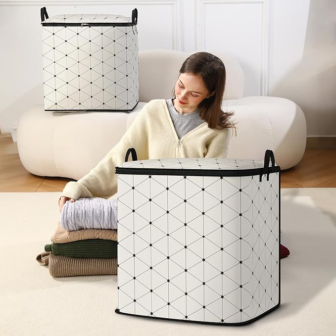 king comforter storage bag,clothes blanket bedding pillow quilt organizer for closet,fabric moving bags with portable handles and zipper 95L(2pack)