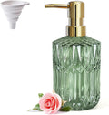 Green Glass Soap Dispenser with Gold Rust Proof Pump, Refillable Clear Glass Kitchen Soap Dispenser, Lotion Dispenser Bathroom for Hands Soap, Dish Soap, Body Wash (Green)